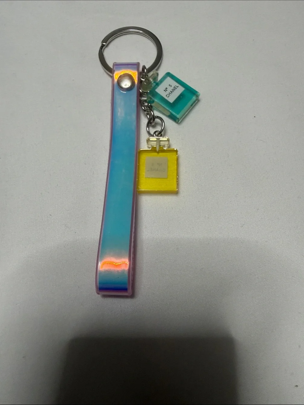 Sets of 4 Unbranded Iridescent Blue Keychain with Colorful Mini Perfume Charms